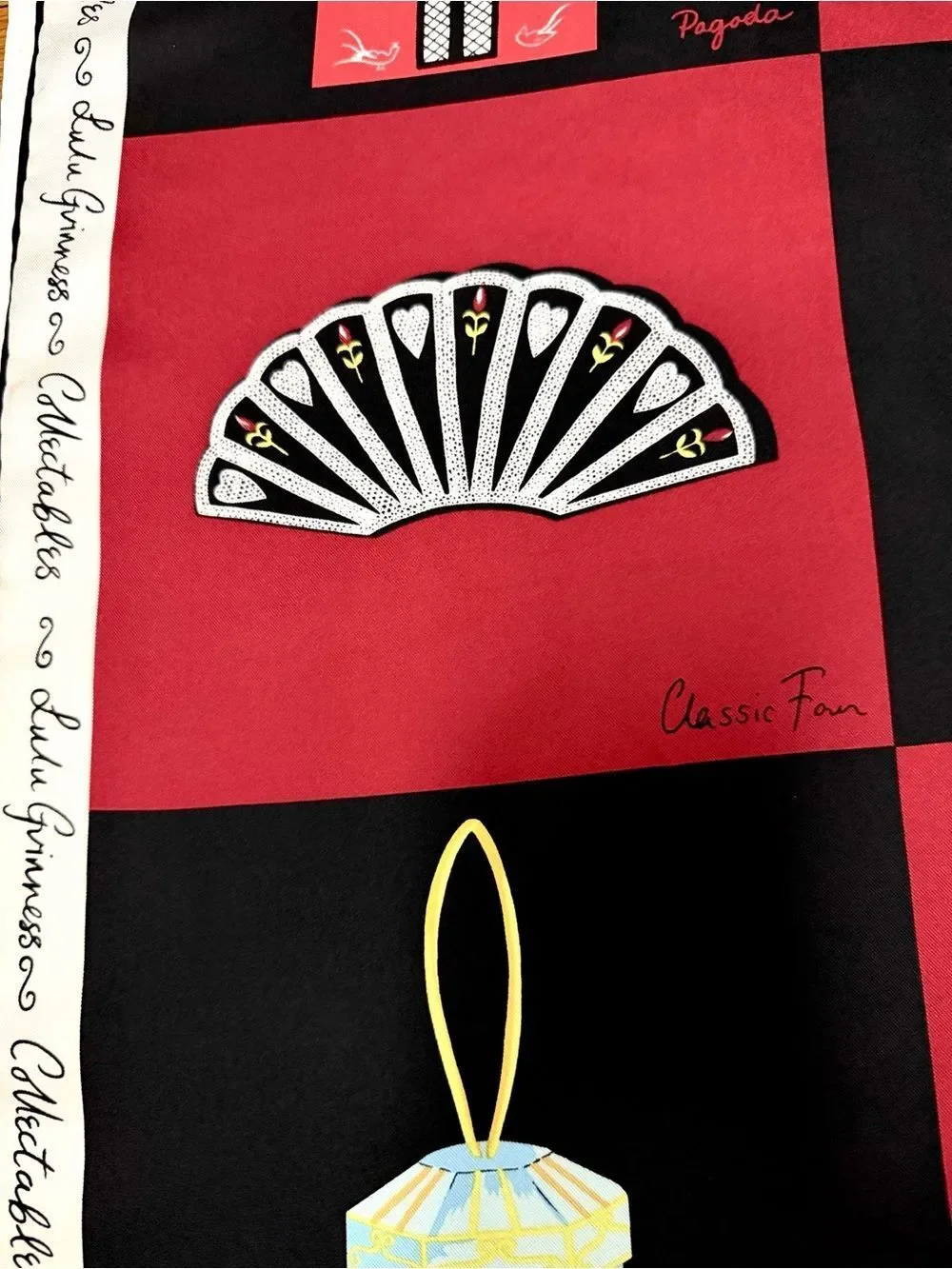 Lulu Guinness Silk Scarf Red Black Novelty Handbag Print Collectibles Theme